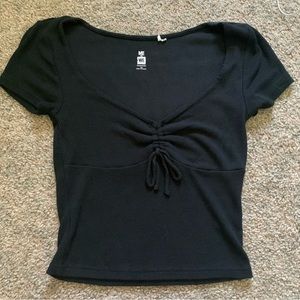 Ribbed V Neck Tie Short Sleeve